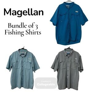 Bundle of 3 Magellan Men's Relaxed Fit Fish Gear Short Sleeve Shirt Sz XL